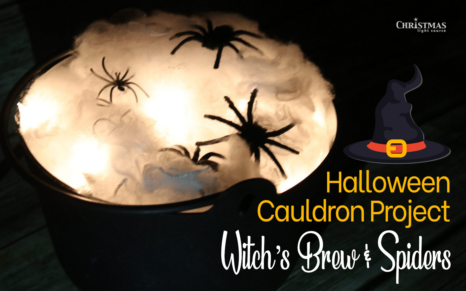 Lit Halloween Cauldron Project – Witch’s Brew and Spiders!