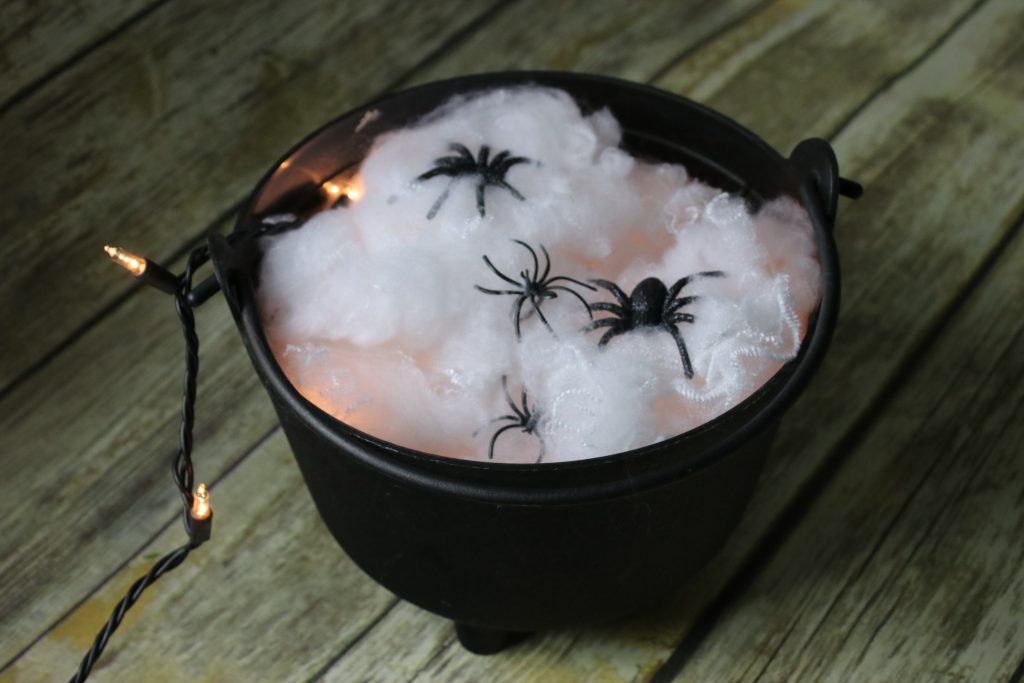 Lit Halloween Cauldron Project - Witch's Brew and Spiders!