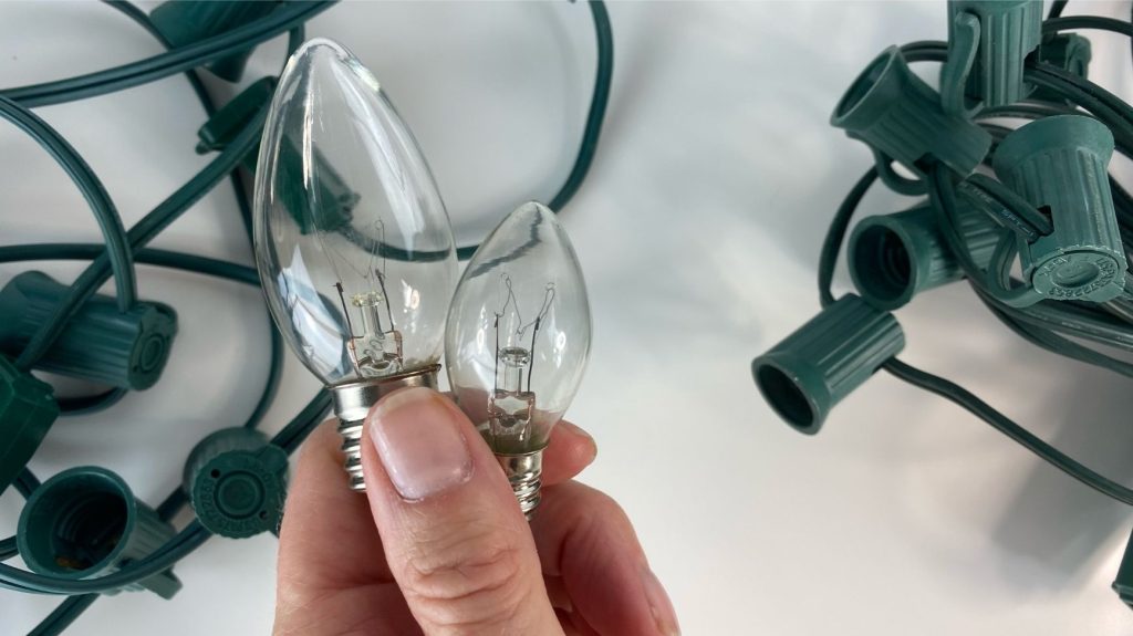 photo of glass c7 and c9 bulbs